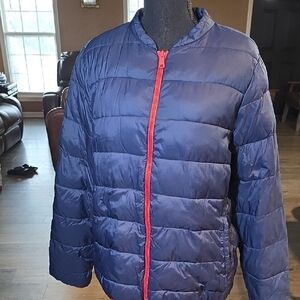 Old Navy Blue Puffer Jacket with Red Accents